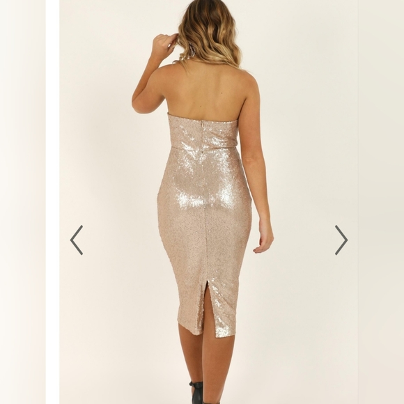 Showpo Champagne Sequin Midi Dress NWT - Picture 3 of 8